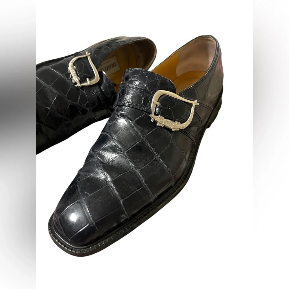 MAURI Alligator BLUE Oxford Monk Strap Alligator Buckle Shoes Men's Size 9